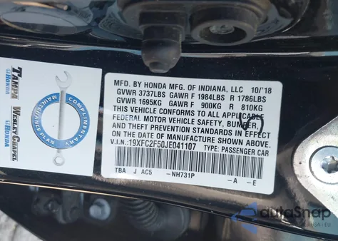 2018 Honda Civic Lx z USA, uszkodzony, nr VIN 19XFC2F50JE041107